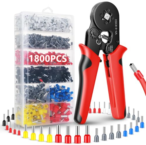 BOSYTRO Juego de Tenazas de Crimpado Autorregulables (0,25-10 Mm²), Juego Completo de Herramientas de Crimpado Con 1800 Casquillos Para Terminales, Ideal Para Crimpado de Cables Y Trabajos EléCtricos