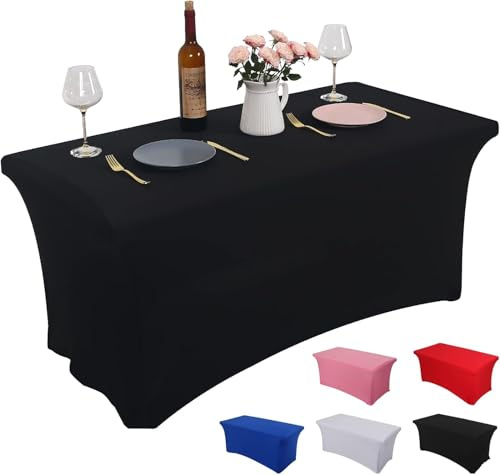 Rainberg 2 Pack Spandex Table Cover, Black Tablecloth 6FT, Washable and Wrinkle Resistant Stretch Rectangular Patio Table Cover for Event, Wedding, Banquet & Parties. (183Lx76Wx76H) cm