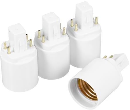 TEHAUX Adaptador de Lámpara G24q a E27 de 4 Pines, Portalámparas de Base Blanco, Resistente al Calor y Retardante de Llama para Oficina y Tienda