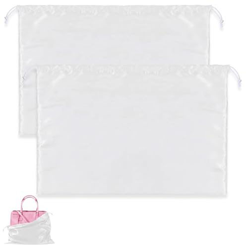 GWEOR 2 Pièces Housse de Rangement Sac à Main 50x40 cm, Sac à Poussière en Tissu Blanc pour Protection Sac à Main en Cuir, Chaussures et Accessoires, Organisateur de Dressing avec Cordon de Serrage