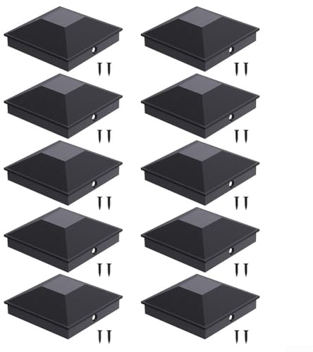Plastic Fence Post Caps 5 Inch Weatherproof Protective Cover for Wooden Posts Garden Patio Black (Pack of 10)