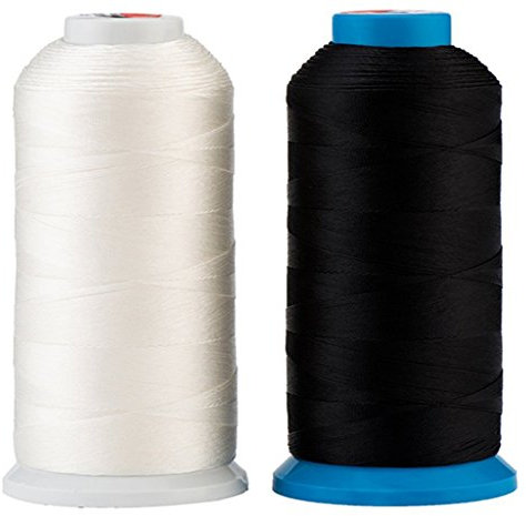 Selric [2750 Meters] Packung mit 2 Bonded Nylon Nähgarn Faden für Outdoor, Ledersitz, Tasche, Schuhe, Leinwand, Polsterung Nähmaschine,Schuhe, Auto Matten und vieles mehr [ Schwarz + weiß ]