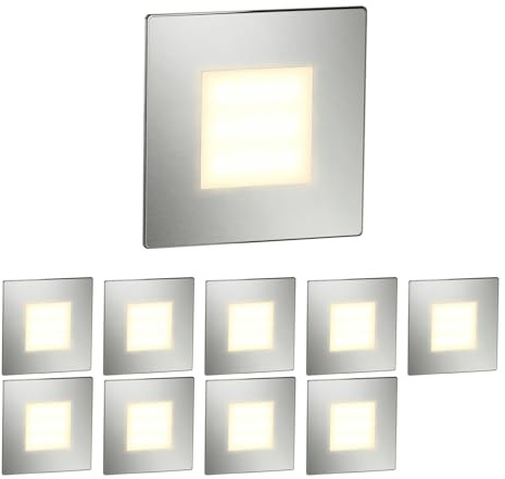 ledscom.de 10x LED Treppenlicht/Wandeinbauleuchte FEX für innen und außen, eckig, edelstahl, 85 x 85mm, warmweiß