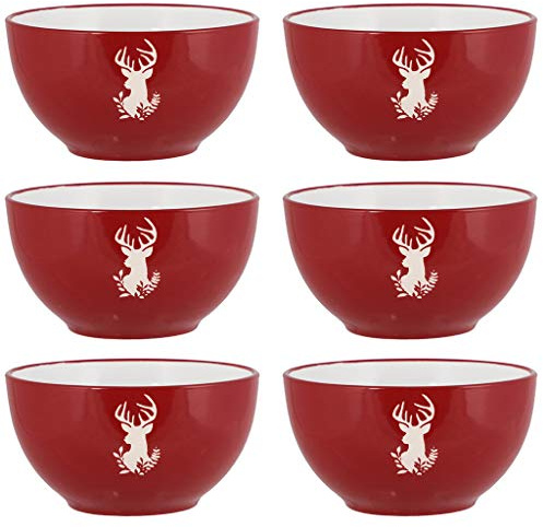 Set of 500ml Stag Stoneware Dishwasher Microwave Safe Cereal Bowls (Red, 6)