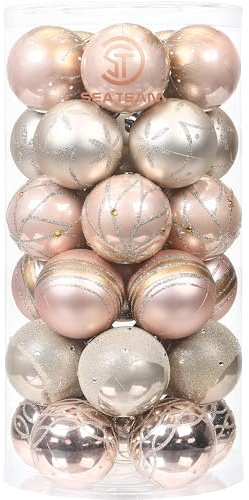 Sea Team 60 mm / 2,36 Zoll Set bunt bemalte und Funkelnde Ornamente und Kugeln zum Aufhängen für Weihnachtsbaum – 30 Stück