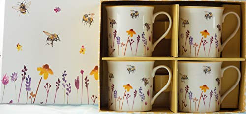Lesser & Pavey Pretty Water Colour Busy Bees Design Fine China Mugs (Set of 4) 220 ml, Rose