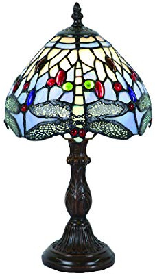 Tokira Vintage Tiffany Tischlampen Blau Libelle 8 Zoll, E14 Nachtlicht Geeignet für Wohnzimmer Schlafzimmer, Dekorative Lampe aus Farbigem Glas [Ohne Glühbirnen]