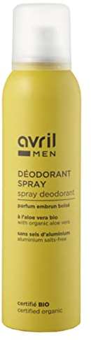Avril - Déodorant Spray Homme Bio - 99% d'Origine Naturelle - A l'Aloé Vera Bio - Parfum Embrun Boisé - Certifié Bio Cosmos Organic - Produit Vegan, Fabriqué en France - 150ml