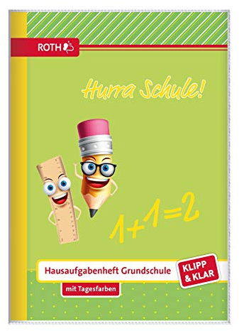 ROTH Klipp&Klar Grundschul-Aufgabenhefte mit Tagesfarben, A5, 1 Woche 2 Seiten, Hurra Schule