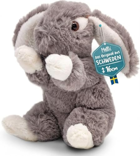 Mollis Kuscheltier - Kuschelhase - 16 cm - Plüschtier-Hase - Kinder-Kuscheltier - weiches Stofftier für Kinder und Babys (Grau)
