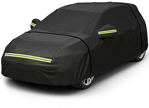 Favoto bilöverdrag, vinter, helgarage, bilpresenning, dammtät, vattentät, bilskydd, bilpressening för 370–400 cm lång halvkombi, svart, 395 x 150 x 130 cm, 2,65 kg