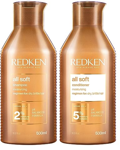 Redken All Soft Shampoo and Conditioner Set for Dry Hair, With Argan Oil, Intense Softness and Shine