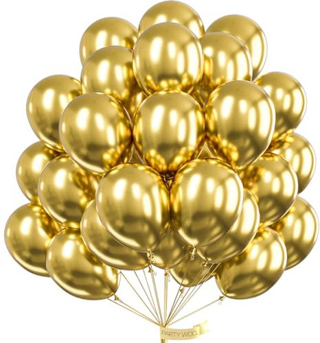 PartyWoo Gold Balloons 50pcs 12 Inch Gold Latex Helium Balloons for Birthday Wedding Anniversary Baby Shower Graduation Bachelorette Retirement Engagement Tea Casino Disco Party Decorations Gold-G101