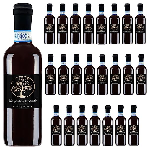 24 bottiglie mignon personalizzate di vino rosso perfetto per bomboniere per matrimonio (Albero della vita, 0,25 L)