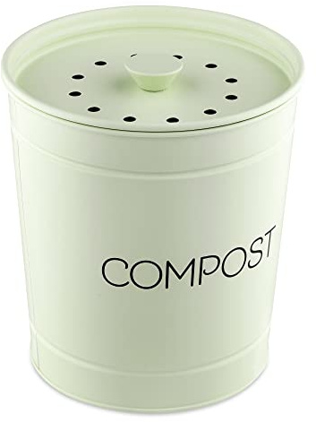 Navaris Cubo para Basura orgánica - Compost de Basura de 3 L con filtros - Contenedor para residuos de 19 x 20 CM - Tacho Vintage para Cocina - Menta
