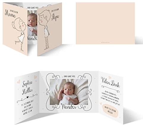 10 x Geburtskarten Baby Danksagungskarten individuell mit Ihrem Text und Foto für Mädchen und Jungen Altarfalz DIN A6 - ein bisschen Mama und ein bisschen Papa