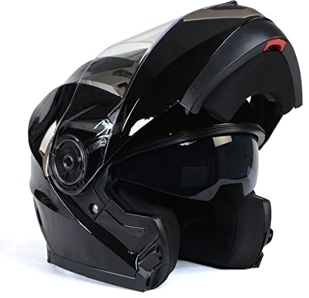 Milwaukee Helmets MPH9806DOT 'Ionized' Gloss Black Advanced Motorcycle Modular Helmet for Men and Women Biker w/Drop Down Visor - Large