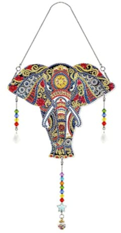 DIY Wind Chime Sun Catchers Window Hangings 5D Diamond Painting Kits Colorful Crystal Hanging Suncatcher for Christmas Wall Home Decor (Elephant 8)