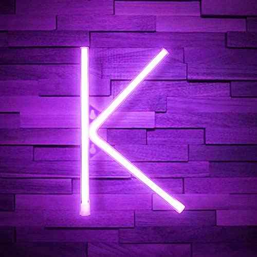 QQY LED Marquee Letter Lights 26 Alphabet Light Up Name Sign Letter Lamp Battery/USB Operated for Birthday Wedding Party Bar Bedroom Wall Decor (K, Purple)