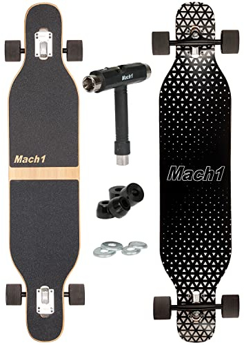 Camber Longboard con cuscinetti a sfera Mach1 in ceramica Flex1 Drop Through Cruiser Freeride Pattinaggio completo con T-Tool