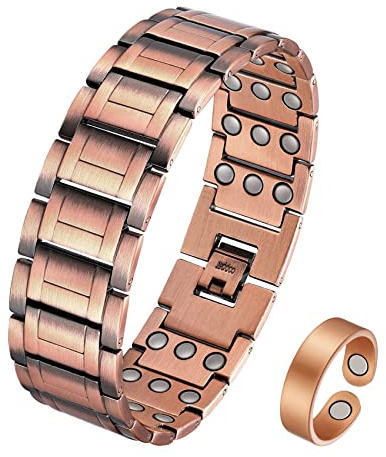 Jecanori 3 pulseras magnéticas de cobre ultra resistentes para hombre. Pulsera de cobre para hombre con 57 imanes (3500 Gauss). Pulseras ajustables con herramienta de ajuste gratuita y caja de regalo