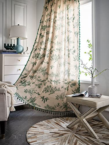 iyoimono Boho Gardinen Beige Grün Vintage Vorhänge Landhausstil Häkeln Stricken Gardinen,Boho Baumwolle Leinen Quaste Transparent Vorhang für Küche Wohnzimmer Schlafzimmer,2 Stück,B150×H160cm