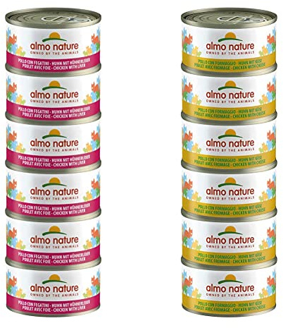 almo nature Megapack Katzenfutter nass Huhn Und Leber 6er Pack (6x70g) & Megapack Katzenfutter nass - Huhn Mit Käse - 6er Pack (6x70g)