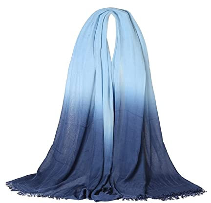 Skcess Winterschal Damen Warm, Schal Damen Baumwolle Blau Großes Verlaufsrechteck Scarf Unisex 190X90CM(75X35In)