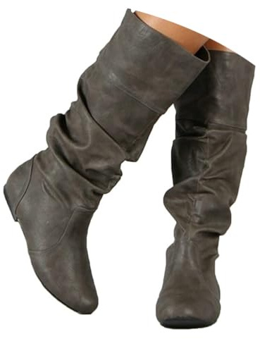 ticticlily Stivali Donna Pelle Piatta Morbido Camoscio Autunno Inverno Caldi Classico A Grigio 43 EU