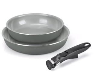 Moneta Melodia Finegres Minispace Set di padelle 24-28 cm, rivestimento naturale FineGres (NO PFAS), anche per induzione. 100% Made in Italy.