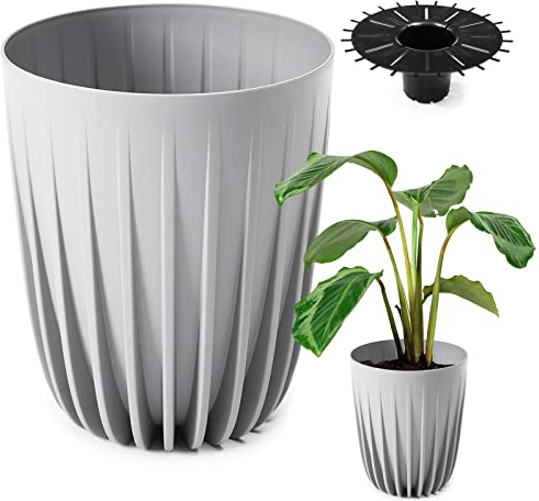 Konzept 11 Concept 11 Macetero Alto de 30 cm de diámetro, macetero Grande para Exteriores, balcón, macetero con Inserto Gris, macetero para Palmeras