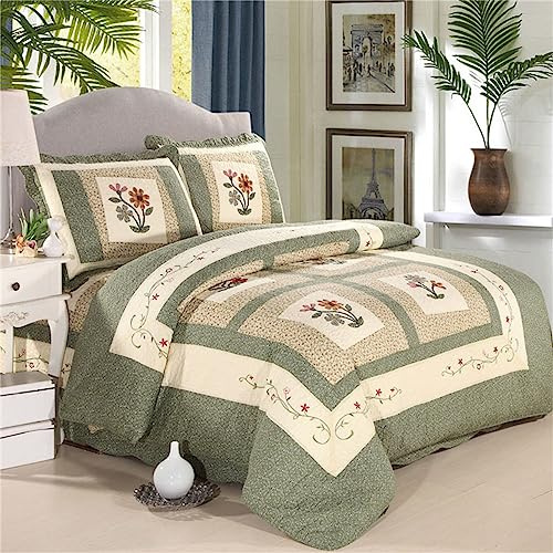 Odot Tagesdecke Bettüberwurf, Tagesdecke mit 2 Kissenbezug Ultraschall Genäht Bedspreads Sommer Gesteppt Quilt Steppdecke Wendedesign für Doppelbett Einselbetten (230 * 250+50 * 70cm,Grün)