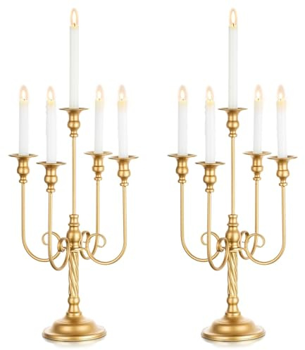 Wedding Candelabra Tall Floor Candelabras - 2Pcs Gold 5 Arm Candelabra Inweder 50cm Metal Spiral Candlestick Holders Antique Candle Holders for Christmas Table Centrepieces Events Ceremony Reception