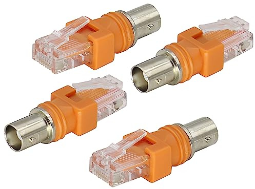 AAOTOKK BNC Weiblich an RJ45 Männlich,RF Koaxialstecker 50 Ohm Kuppler Überwachung Computer Peripherie Ausrüstung (Nicht für Videosignal Übertragung Verwendet)(4-Stücke/BNC zu RJ45)
