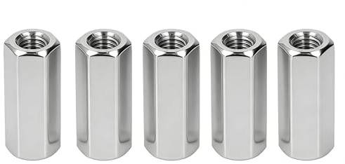 Tissting 5 Stück Langmutter M10 x 1,5 Innengewinde 17mm OD 50mm Länge | Langmuttern Sechskant Stangenmutter Verbindungsmuttern 304 Edelstahl Silber Kupplungsmutter Set für Ersatz Wartung