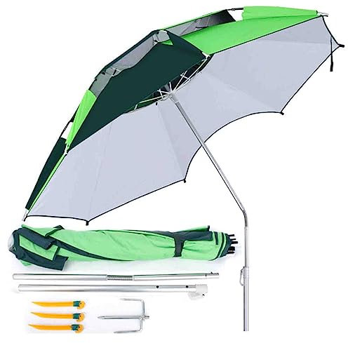 PRUJOY 7 Fuß Angelschirm Großer Angelschirm 3-Fach tragbar Universal Sonnenschutz Anti-Sturm Regen Schatten Stecker Angelschirm Regenschirm (A 7 ft)