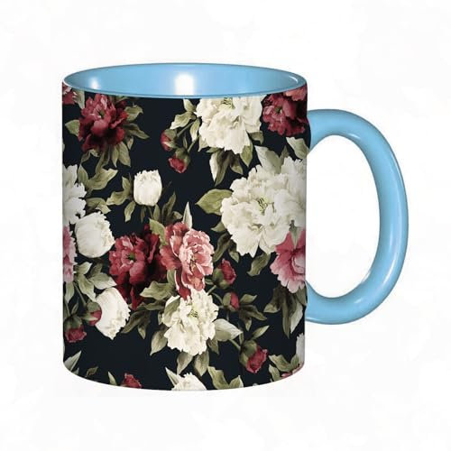 Kaffeebecher Mug,Nahtloses Blumenmuster mit Rosen auf dunklem Hintergrund-Aquarell. Vektorillustration.,kaffeebecher porzellan, tasse Füllmenge 330 ml - sehr interessante bedruckte Teetassen
