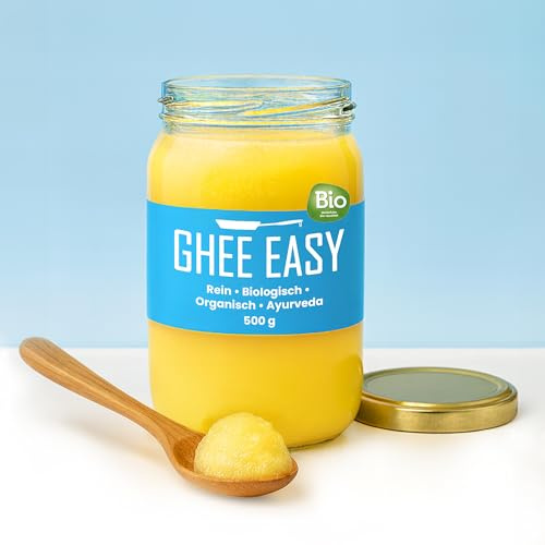 Ghee Easy 500g Organic Ghee from Grass-Fed Cows - Lactose Free Ayurvedic Ghee, Gluten Free - 100% European, No Additives- Certified Organic & Biodynamic