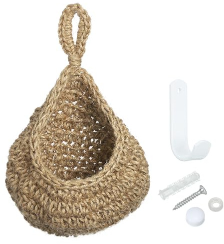 PATIKIL Hanging Fruit Baskets for Kitchen, Medium Size Teardrop Home Decor Storage Hand-Woven Wall Hanging Basket for Garlic Potato Vegetable, Brown