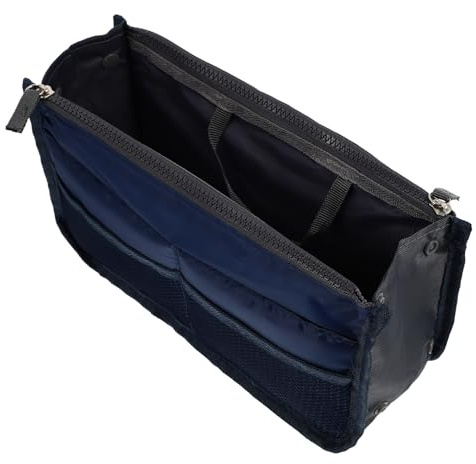 Housoutil Inserto para Bolso Doble Capa Multibolsillo Gran Capacidad Nailon | Plegable, Azul Marino, Costuras Finas y Ligera Transpiración, para Cosméticos y Joyas