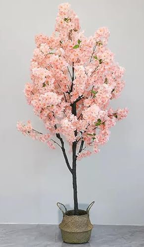 Kunstbaum Realistischer Kirschblütenbaum Aus Kunststoff, Rosa Gummibaum Mit Bambustöpfen, Japanische Dekobäume Für Drinnen Und Draußen, Nahezu Natürlich, Grün-weiß-rosa ( Color : Pink , Size : 1.8m/6f