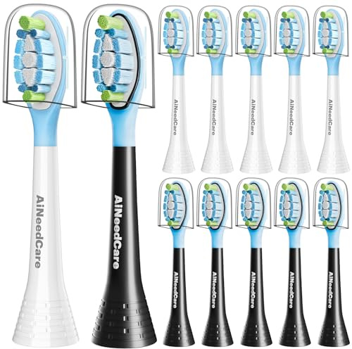 AiNeedCare Sonicare Replacement Heads, Electric Toothbrush Replacement Heads Compatible with Philips Sonicare - 12 Pack (6 White+ 6 Black)