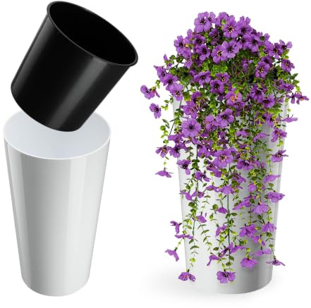 KADAX Macetero Alto para Interior y Exterior, Maceta Grande y Decorativa para Plantas de Gran Tamaño y Árboles Pequeños (Blanco Liso, 25.5 cm, Aprox. 5L)