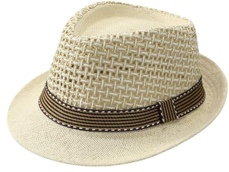 JIAHG Unisex Cowboyhut Strohhut Herren Panamahut Jazz Hut Westernhut Frauen Sommerhut Sonnenhut Stroh Piratenhut Damen Strandhut Fischerhut Strandmütze (Papierstroh, Beige)