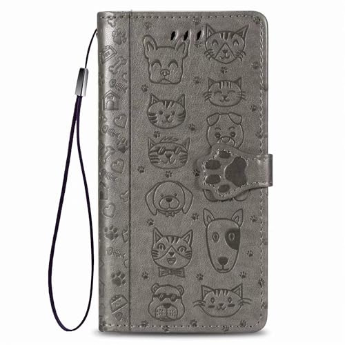 Handyhülle für Google Pixel 9 Hülle Katze Hund Premium Leder PU Flip Case Magnetisch Kartensteckplätzen Klapphülle Wallet Lederhülle Bumper Schutzhülle für Google Pixel 9 Tasche grau