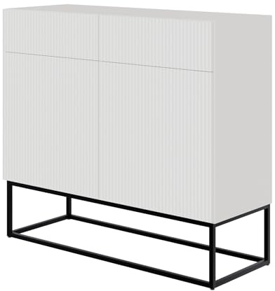 Selsey Kommode Schrank Aufbewahrungsschrank 100 cm Mit 2 Schubladen Und 2 Türen Weiß Schwarze Beine Veldio
