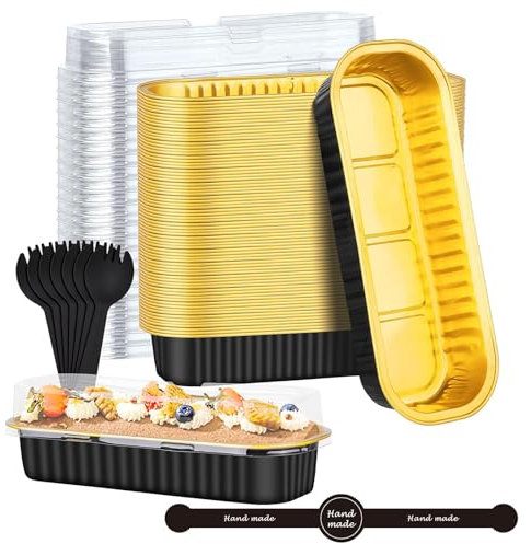 120Pcs/30Set Mini Loaf Pans with Lids Spoons Stickers, 200ml Thickened Tinfoil Cake Boxes, Reusable Aluminum Baking Cups, Baking Pans, Foil Pans for Bread Durian, Food Loaf Pans for Weddings Birthdays