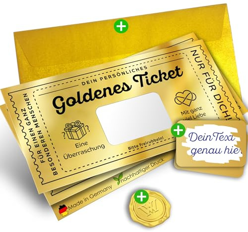 Das GOLDENE TICKET: Gutschein zum selber ausfüllen mit Rubbelaufkleber | Geschenk für Frauen und Männer, Freundin, Freund, Mama | Geburtstagsgeschenk | Rubbellos selber machen | Geburtstagskarte (2)