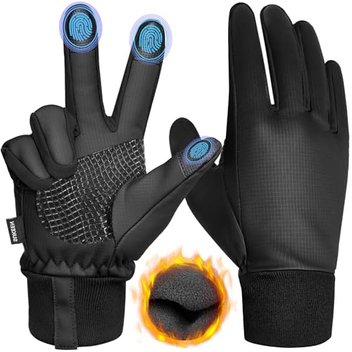 Sukeen Handschuhe Winter Herren Damen,Winddichte Handschuhe Fahrradhandschuhe Winter Thermohandschuhe Laufhandschuhe rutschfeste Touchscreen Handschuhe Fahrhandschuhe Wärme Schwarze Sporthandschuhe