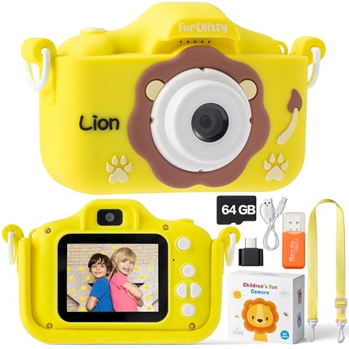 Appareil photo numérique à double objectif pour enfants – Caméra vidéo selfie avec carte SD de 64 Go, appareil photo numérique 48 MP avec étui résistant aux chocs, caméra vidéo HD 1080p pour garçons